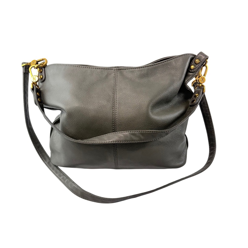 Hobo International Pier Pebbled Leather Shoulder Crossbody Bag Gray